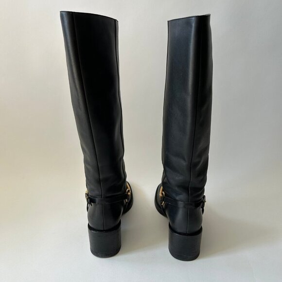 GUCCI BLACK LEATHER HORSEBIT TESS TALL BOOTS - Picture 7 of 9